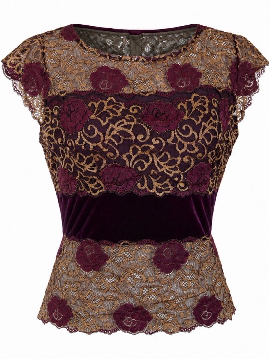 Hanky Panky Tops - Vintage Hanky Panky Lace Velvet Top Cup Sleeve Purse Sz M
